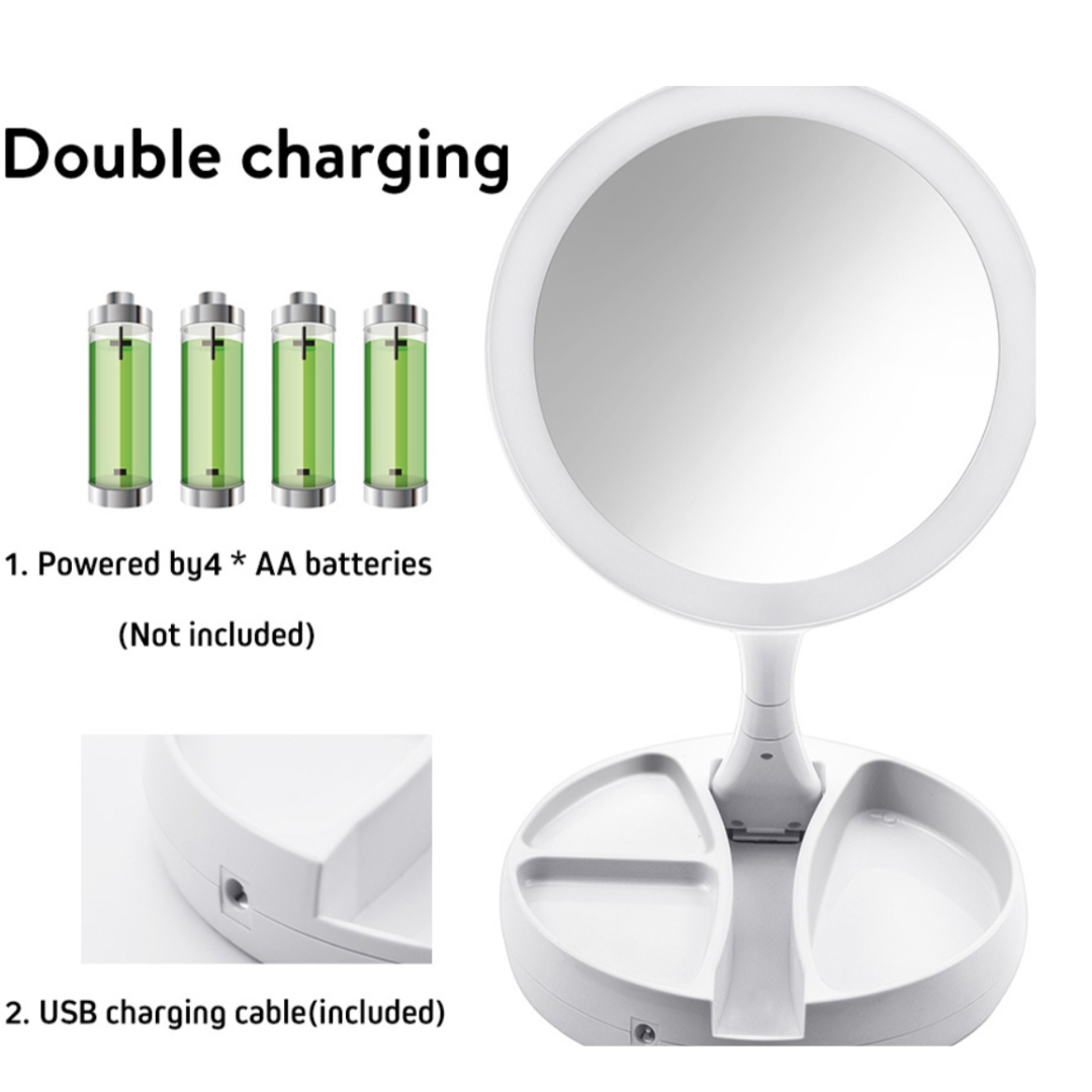 Miroir de Maquillage à LED | Pliable, Portable et Rechargeable